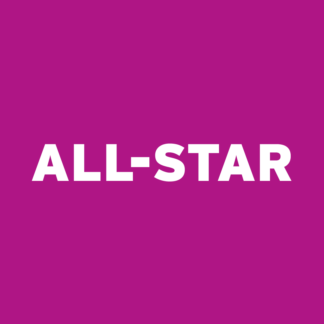White text "ALL-STAR" in bold, centered on a vibrant magenta background, conveying energy and prominence.