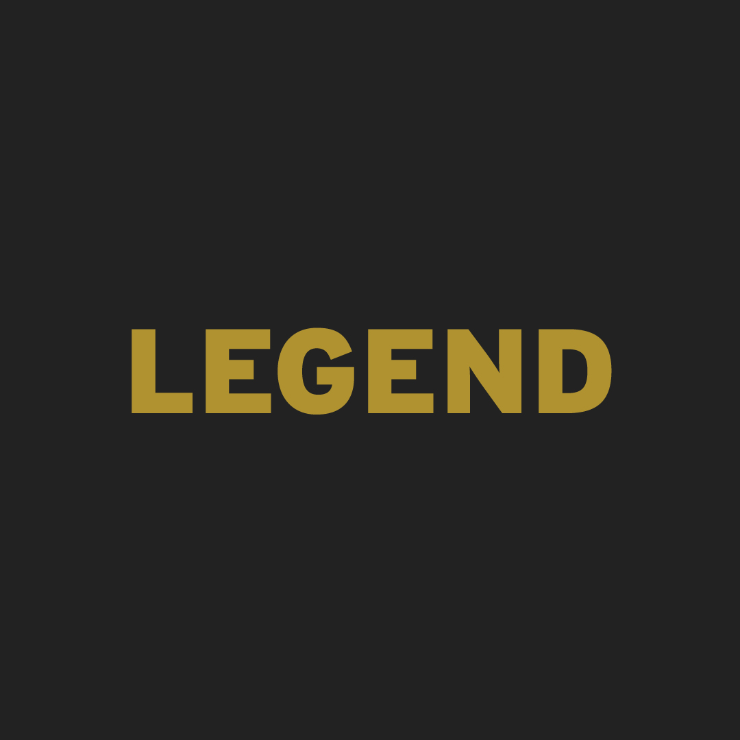 Bold, gold text reading "LEGEND" is centered on a black background. The design conveys a sense of prestige and admiration.